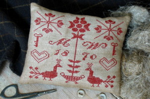 Mehitable Wright's Redwork Sampler PATTERN-sampler, cross stitch, pattern, redwork, pillow, pinkeep