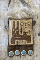 Hare & Pennies Hanging Pocket PATTERN-needle punch, needlepunch, stitchery, rabbit, hare, hanging pocket
