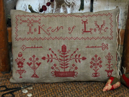 Token of Love Redwork Sampler PATTERN-cross stitch, stitchery, sampler, redwork